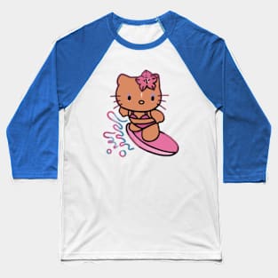 Cute Brown Cat Surfing (Summer) Baseball T-Shirt